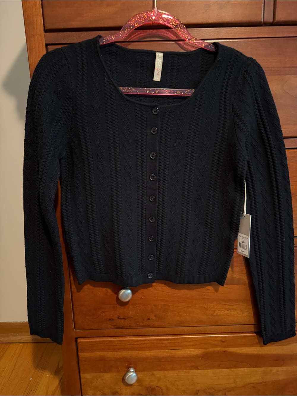 Women's Black Button-Front Cable Knit Cardigan Sweater